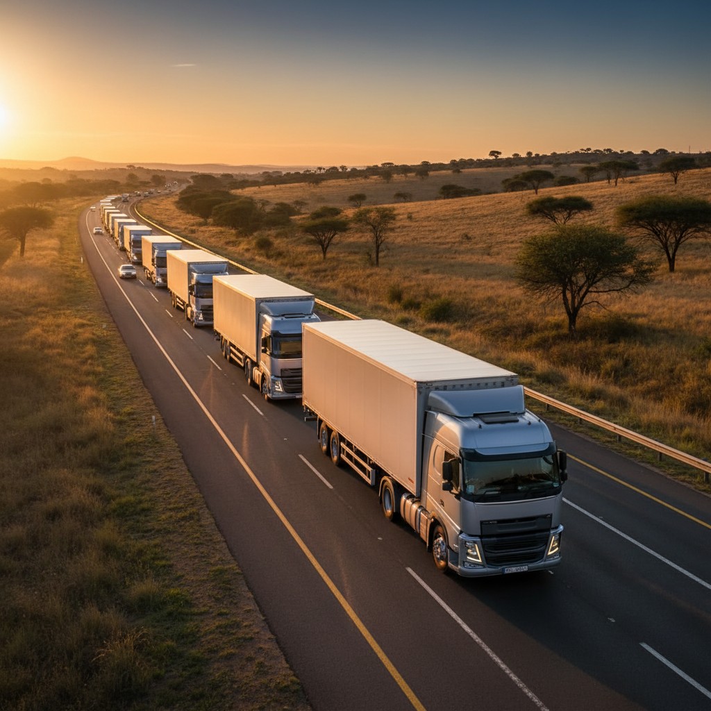 Commercial truck fleet on South African highway